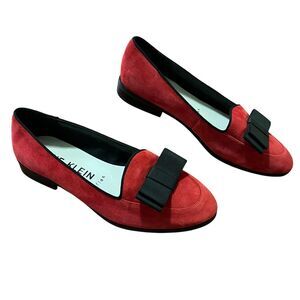 Anne Klein Shoes Womens Size 8.5 Red Suede Loafers Flats Bow Comfort Iflex